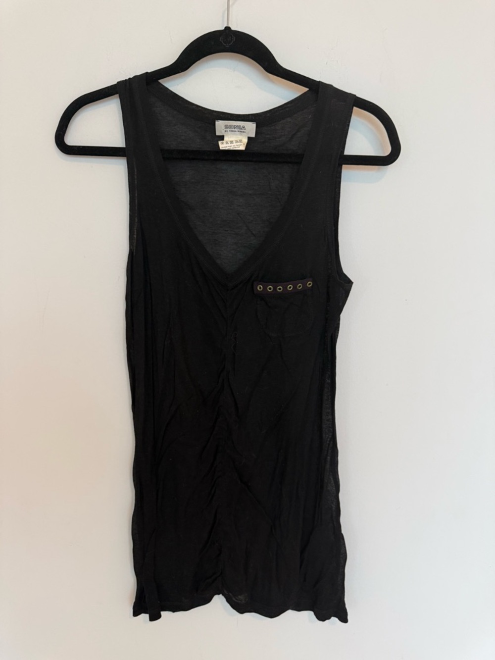 Sonia Rykiel Sheer Black Grommet Detail V-Neck Tank size S